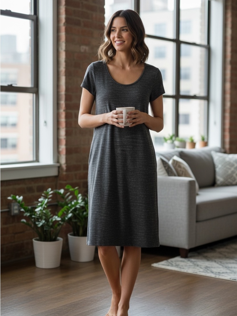 J. Jill Pure Jill Short Sleeve charcoal Knit Dress